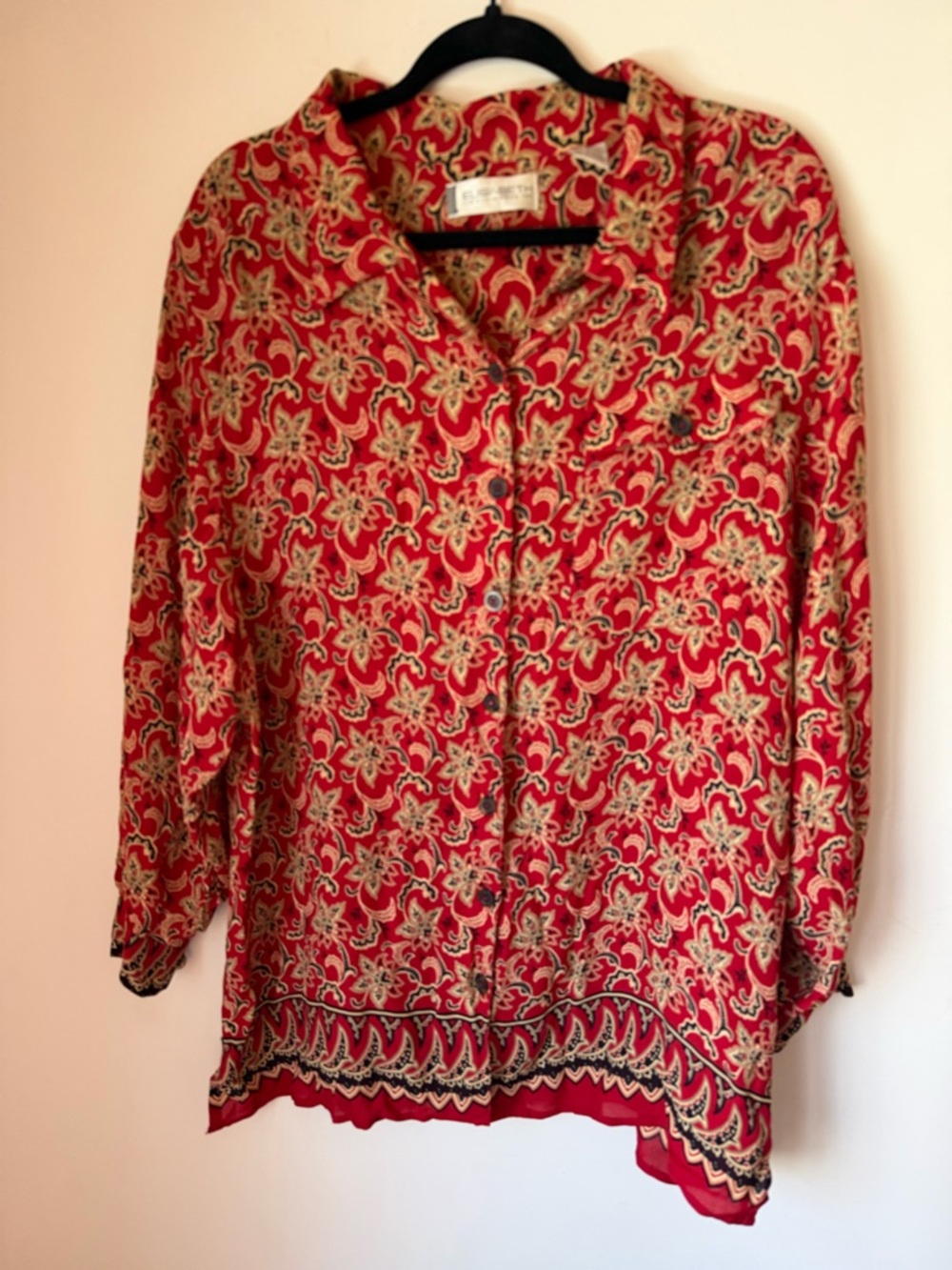 Elisabeth Liz Claiborne Inc Red Floral Button-Up Blouse Petites 18P Rayon